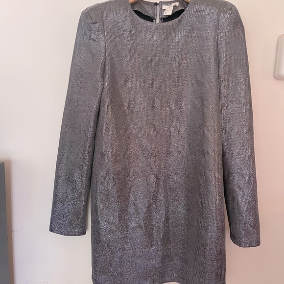 H&M Metal Effect Long Sleeve Mini Dress with Shoulder Pads - Picture 3 of 6